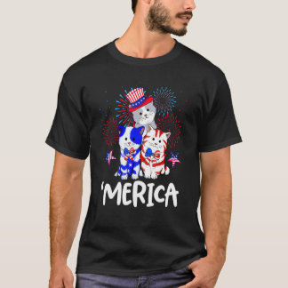 Süße Katze 4. Juli Meowica Merica Männer USA Ameri T-Shirt