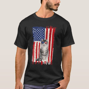 Süße Katze Amerikanische Flagge Patriotisches Haus T-Shirt