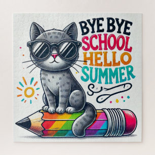 Süße Katze auf Bleistift-Illustration zum Feiern d Puzzle