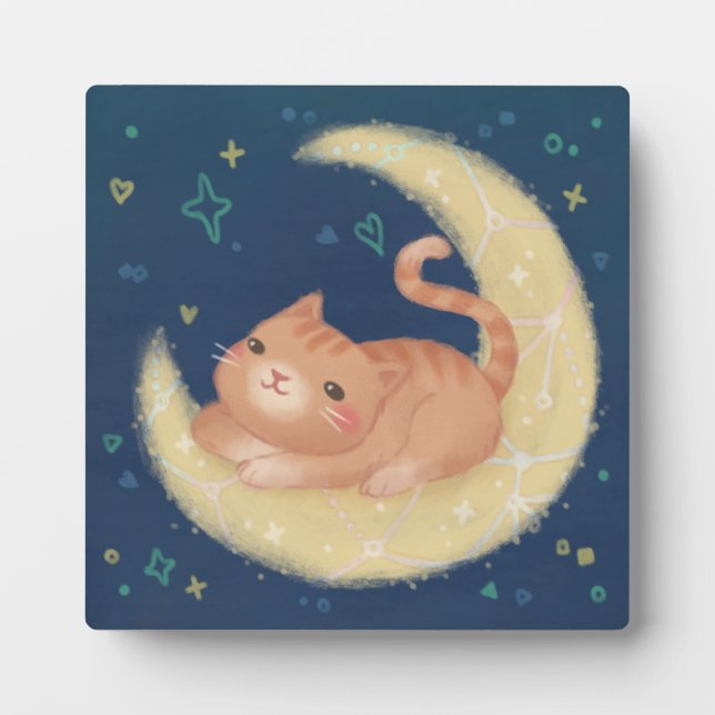 Süße Katze auf dem Mond Fotoplatte (Vorderseite)