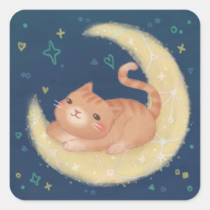 Süße Katze auf dem Mond Quadratischer Aufkleber