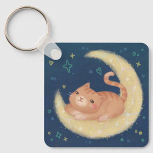 Süße Katze auf dem Mond Schlüsselanhänger