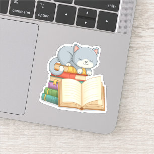 Süße Katze auf einem Bücherstapel Aufkleber