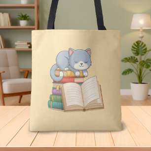 Süße Katze auf einem Bücherstapel Gelb