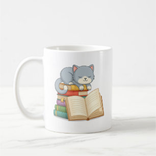 Süße Katze auf einem Bücherstapel Kaffeetasse