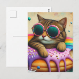 Süße Katze auf einem schwimmenden Donut Postkarte