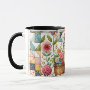 Süße Katze auf floraler Steppdecke Cottagecore-Kun Tasse