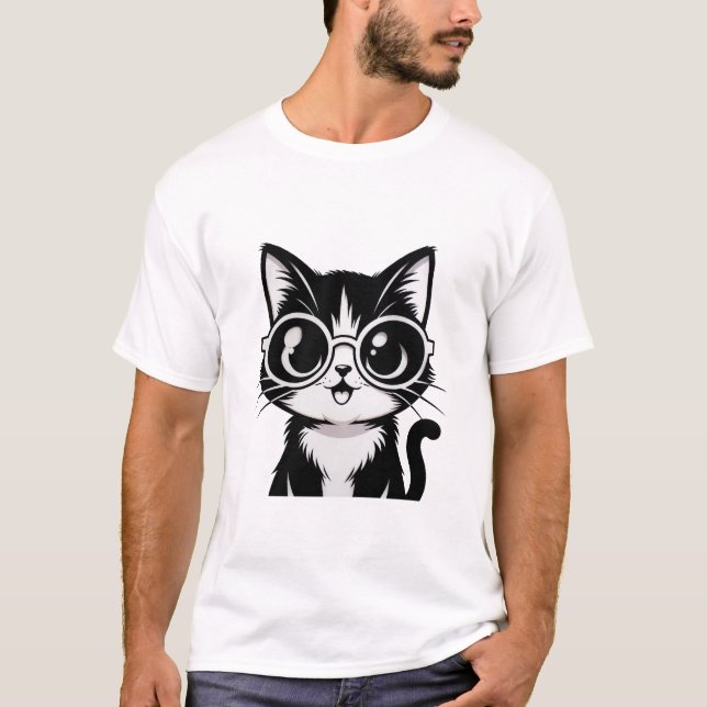 Süße Katze B & W T-Shirt (Vorderseite)