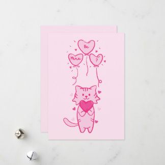 süße Katze & Bär rosa Herzen glückliche Valentinsk Feiertagskarte