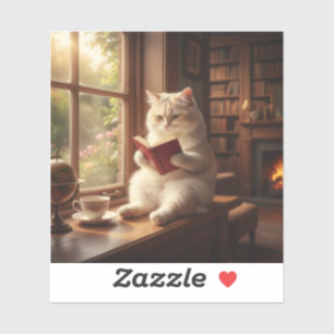 Süße Katze beim Lesen Aufkleber