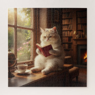 Süße Katze beim Lesen Puzzle