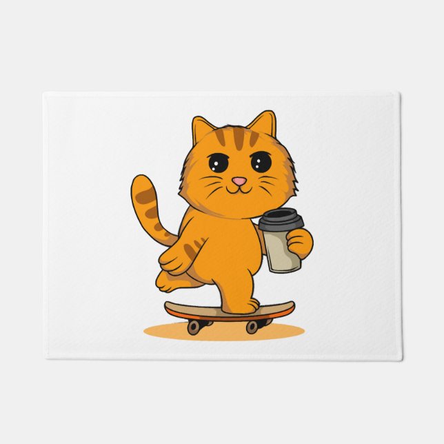 Süße Katze beim Skateboardfahren Fußmatte (Vorderseite)
