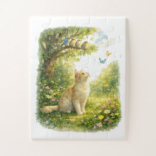 Süße Katze beobachtet Vögel Puzzle   Whimsical 