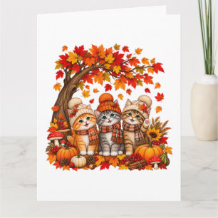 Süße Katze Blatt Herbst Baum Hallo Herbst Karte