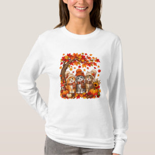 Süße Katze Blatt Herbst Baum Hallo Herbst T-Shirt