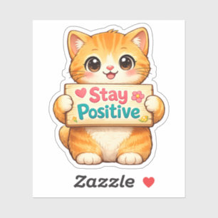 Süße Katze Bleib Positiv Vibes Illustration Vinyl Aufkleber