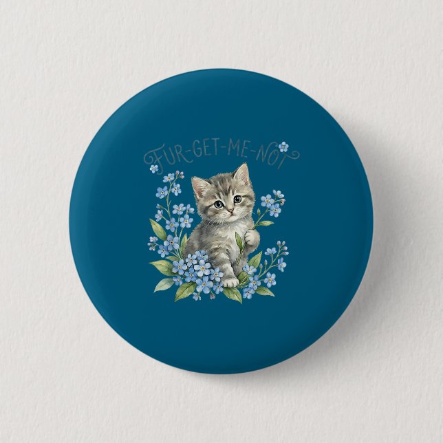 Süße Katze & Blumen Vergissmeinnicht-Geschenk Frau Button (Vorderseite)