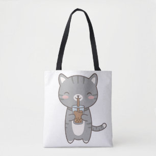 Süße Katze Boba Milchtee Niedliche Graue Tabby-Kät