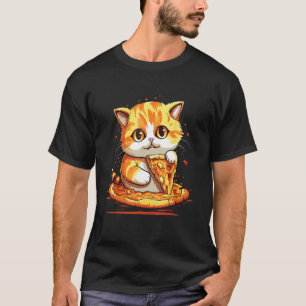 Süße Katze, die eine käsige Pizza isst T-Shirt