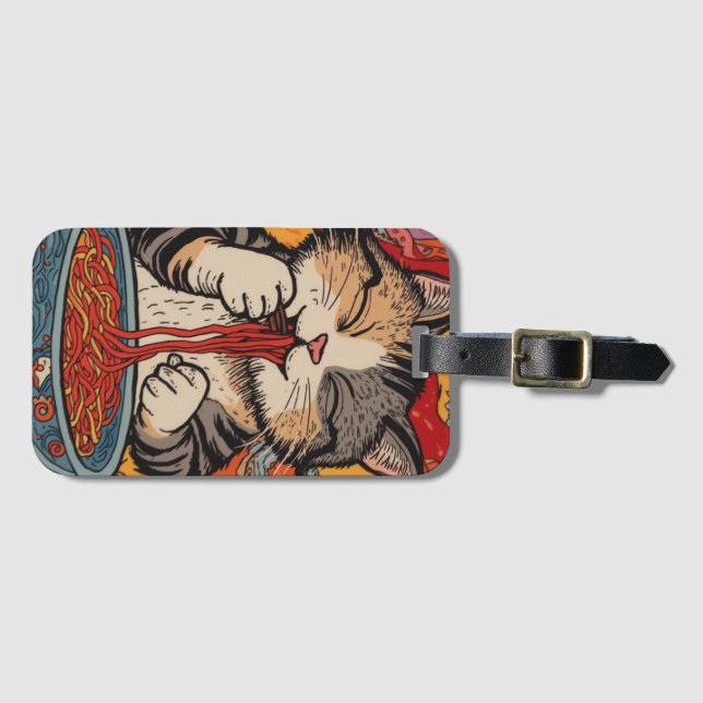 Süße Katze, die Nudeln isst Gepäckanhänger (Vorderseite (Horizontal))
