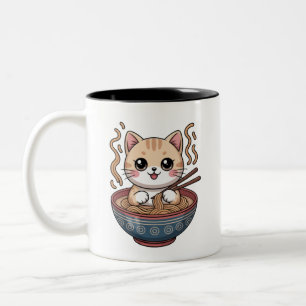 Süße Katze, die Ramen isst - süßes Design Zweifarbige Tasse
