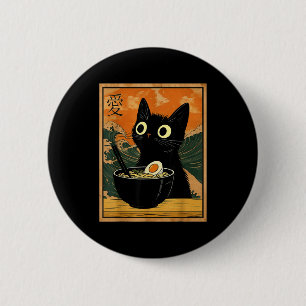 Süße Katze, die Ramen-Nudeln isst, lustiges Anime- Button