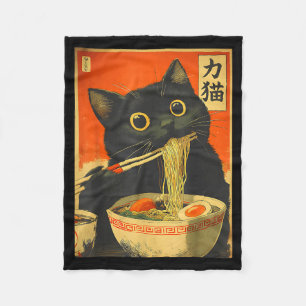 Süße Katze, die Ramen-Nudeln isst, lustiges Anime- Fleecedecke