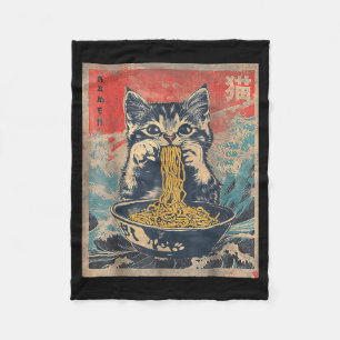 Süße Katze, die Ramen-Nudeln isst, lustiges Anime- Fleecedecke