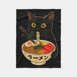 Süße Katze, die Ramen-Nudeln isst, lustiges Anime- Fleecedecke
