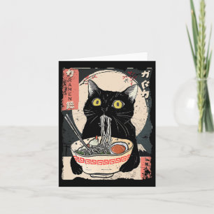 Süße Katze, die Ramen-Nudeln isst, lustiges Anime- Karte