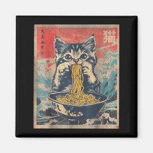 Süße Katze, die Ramen-Nudeln isst, lustiges Anime- Magnet