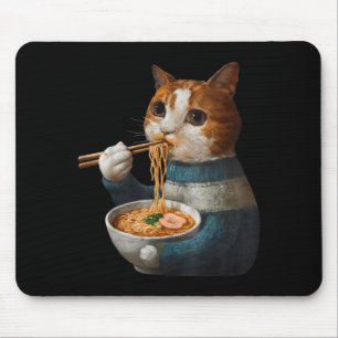 Süße Katze, die Ramen-Nudeln isst, lustiges Anime- Mousepad