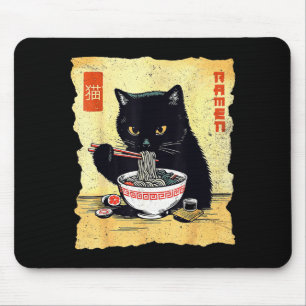 Süße Katze, die Ramen-Nudeln isst, lustiges Anime- Mousepad