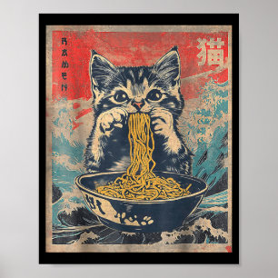 Süße Katze, die Ramen-Nudeln isst, lustiges Anime- Poster