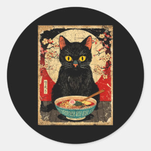 Süße Katze, die Ramen-Nudeln isst, lustiges Anime- Runder Aufkleber