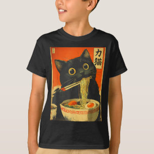 Süße Katze, die Ramen-Nudeln isst, lustiges Anime- T-Shirt