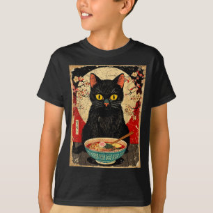 Süße Katze, die Ramen-Nudeln isst, lustiges Anime- T-Shirt