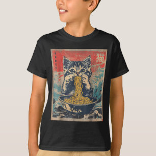 Süße Katze, die Ramen-Nudeln isst, lustiges Anime- T-Shirt