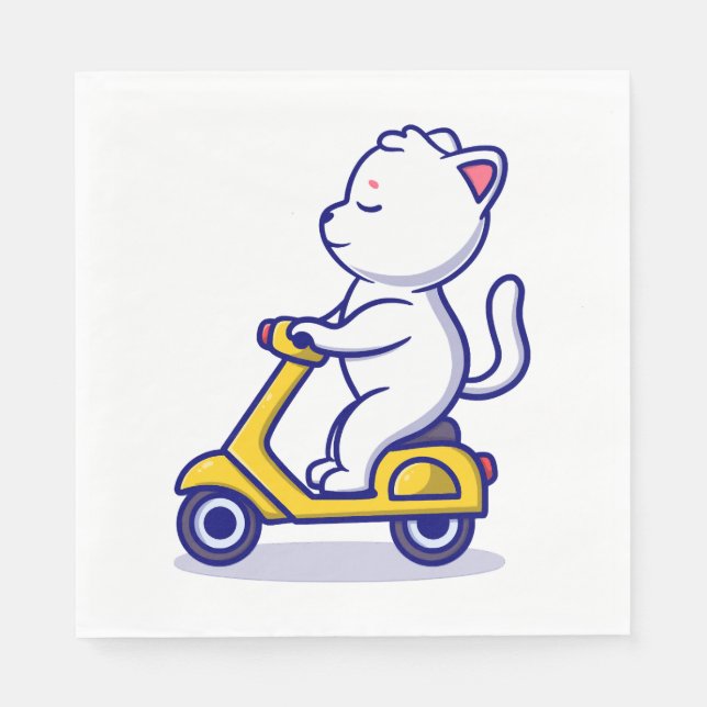süße Katze fährt Roller Cartoon-Symbol Illustratio Serviette (Vorderseite)