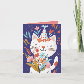 Süße Katze feiert Geburtstag - Einladungskarte