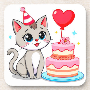 Süße Katze feiert Geburtstag mit einer Torte Getränkeuntersetzer