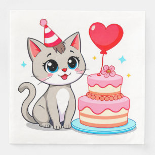 Süße Katze feiert Geburtstag mit einer Torte Serviette