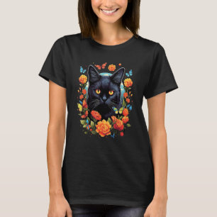 Süße Katze Florale Schmetterlinge Ästhetische Mädc T-Shirt