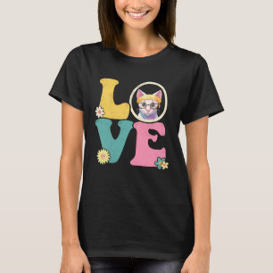 Süße Katze Friedenszeichen Liebe 60er 70er Kostüm T-Shirt
