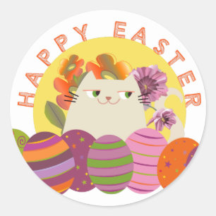 Süße Katze Frohe Ostern Runder Aufkleber