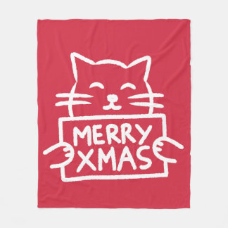 Süße Katze Frohe Weihnachten Fleecedecke