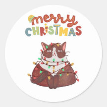 süße Katze Frohe Weihnachten Klassische Runde Aufk