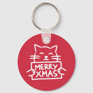 Süße Katze Frohe Weihnachten Schlüsselanhänger