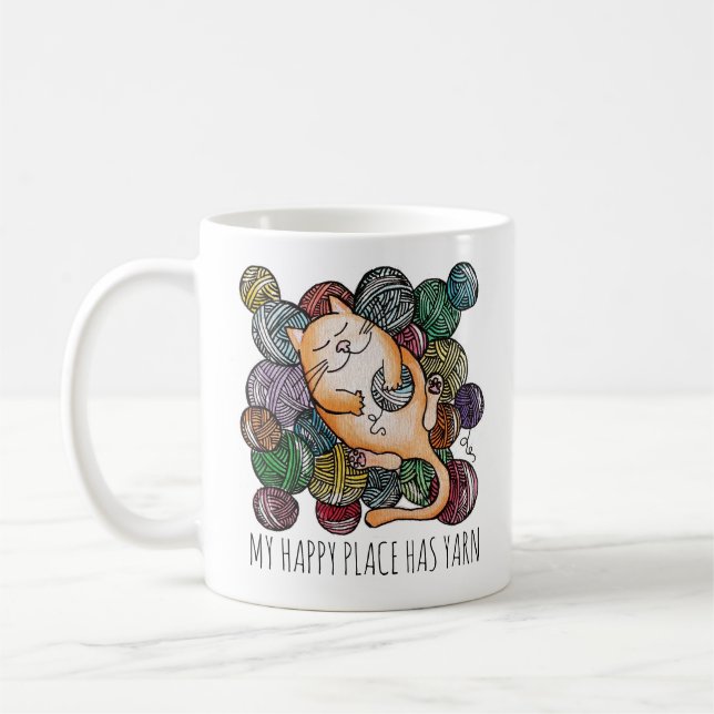 Süße Katze Garn Himmel Strickwolle Stricker Kaffeetasse (Links)