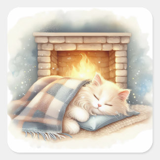 Süße Katze gemütliche Winterästhetik Aufkleber
